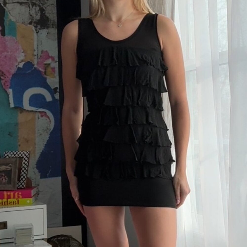 Black Ruffle Vintage Henri Bendel Mini Dress